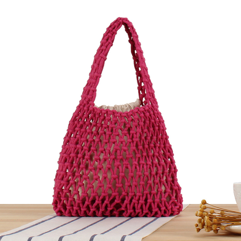 Borsa a mano fatta a mano in corda di cotone macaron, borsa coreana Instagram, borsa da spiaggia intrecciata alla moda e semplice_voghion.com
