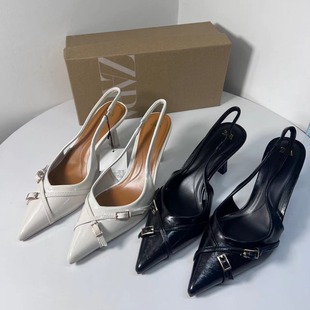 Za2024 Export Summer New Women's Shoes Cross Thin Strap Buckle Patent Leather Toe Cap Back Empty Versatile Mule Shoes for Women