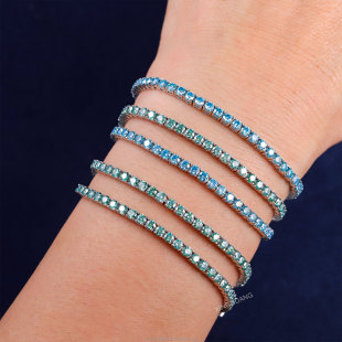 Hip-Hop Colorful Hand-Set Moissanite 3mm Single Row Diamond Tennis Chain Bracelet Jewelry