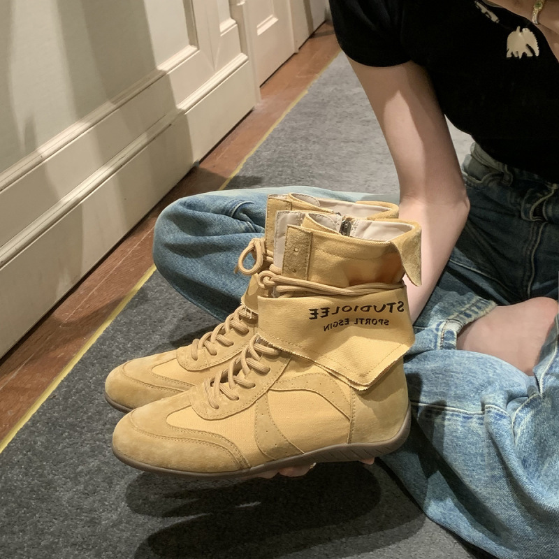 葡萄妈同款！增高4cm废土风三角巾绑带中筒德训靴拳击靴短靴女鞋|undefined