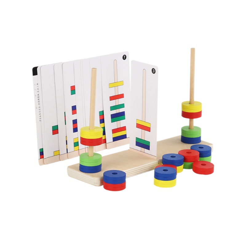 Montessori color de madera magnética columna de suspensión magnética para niños forma de anillo magnético a juego color bloques de construcción cognitivos juguete