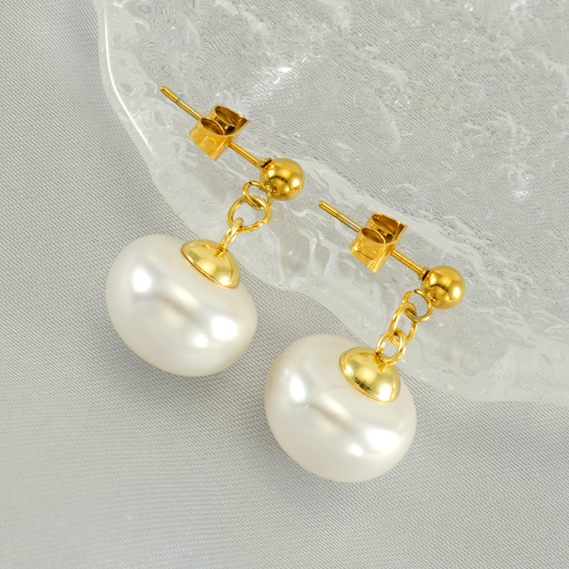 Pendientes de acero inoxidable geométricos de perlas retro francés para mujeres temperamento de moda nicho Luz de lujo de alto grado Otoño e Invierno pendientes para mujeres