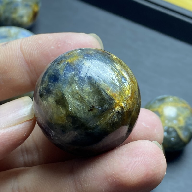 2024 Natural Monet Starry Sky Island Blue Crystal Single Bead Oil Painting Blue Crystal Feng Shui Ball Ornament Bracelet Wholesale