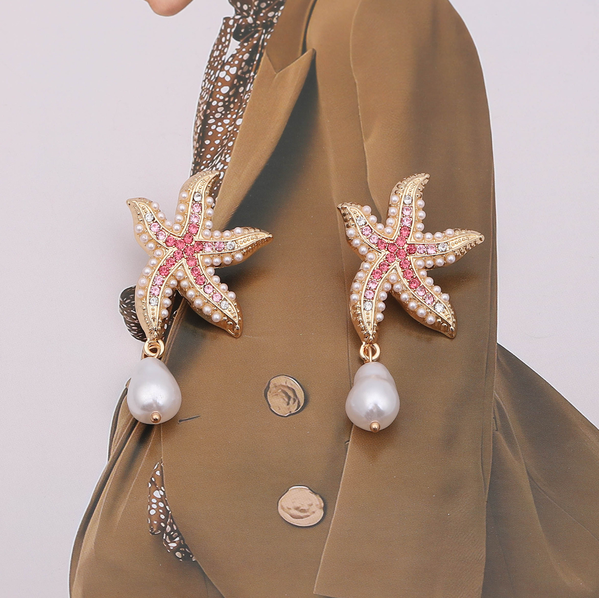Women's Gender 1 Pair Casual Beach Starfish Inlay Zinc Alloy Rhinestones Pearl Drop Earrings