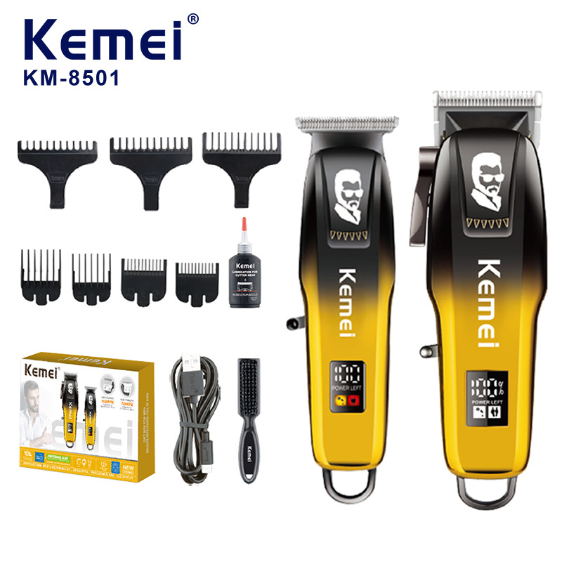 Kemei cortinas eléctricas de corte de pelo salón de corte de pelo de cabeza de aceite barbero de corte de pelo digital profesional recargable cortinas de pelo KM - 8501