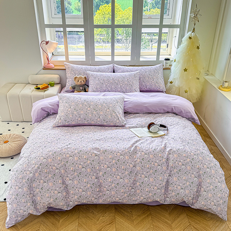 Algodón de cuatro piezas de ropa de cama de algodón 2025, nuevo edredón de flores frescas, sábanas de dormitorio de tres piezas de cuatro estaciones