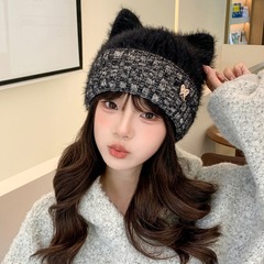 秋冬季可爱猫耳朵毛线帽子女加厚保暖户外防寒可爱舒适百搭针织帽