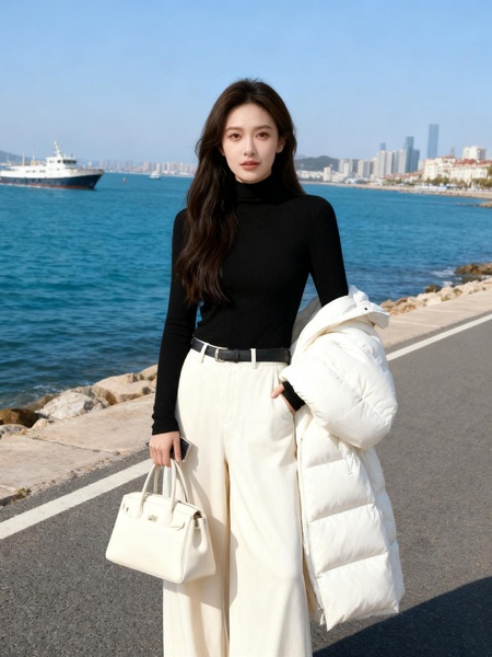 100%扬子纱120S打底衫无缝一体可机洗羊毛衫堆堆领毛衣针织内搭