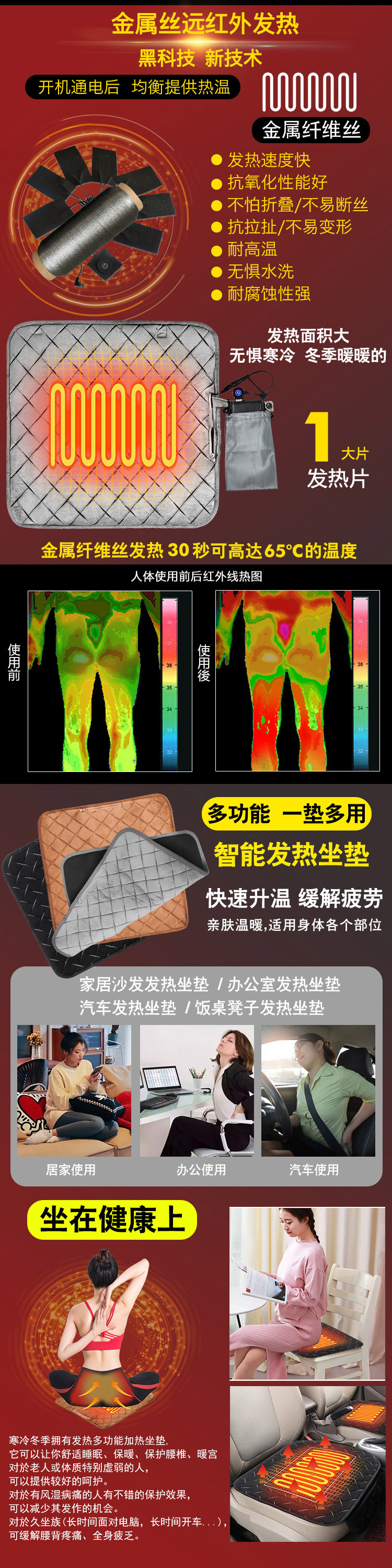 Autumn and Winter USB Heating Car Seat Cushion, Car-Mounted Home Office Heating Pad, Electric Heating Pad, Multi-Scenario Adaptable