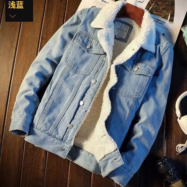 Winter Velvet Denim Jacket Men's Thickeneded Warm Cashmere Denim Jacket Autumn and Winter Loose Large Size Cotton Coat Trendy Winter Velvet Denim Jacket Men's Thickeneded Warm Cashmere Denim Jacket Autumn and Winter Loose Large Size Cotton Coat Trendy