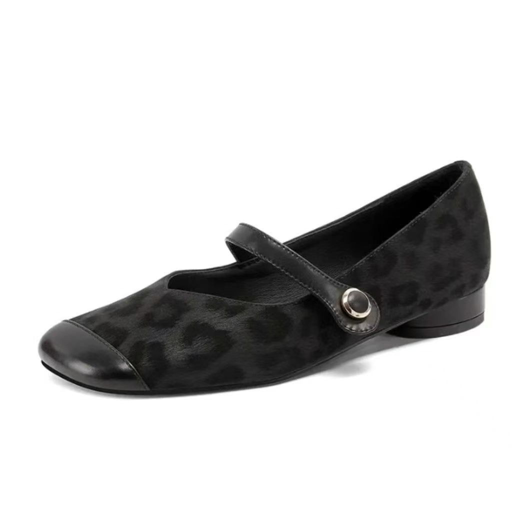 2026 nueva moda retrógrado leopardo cuadrado zapatos de tacones bajos antideslizantes ligeros y poco profundos respirables zapatos de mujer Mary Jane
