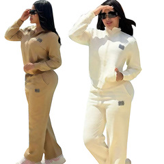 DD0136欧米婦人服クロスボーダー秋冬新作ファッションカジュアルスーツ鋼エンボス刺繍トレンド2点セット