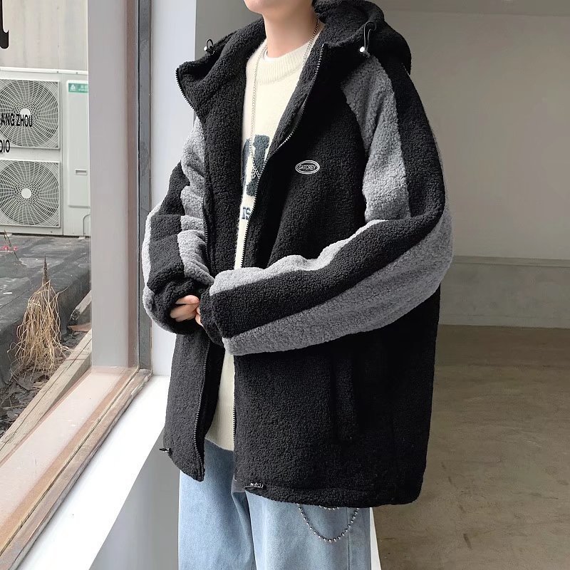 Invierno ins engrosada ropa de algodón caliente de los hombres de estilo coreano de moda suelta Cordero felpa Hong Kong estilo pareja costura abrigo