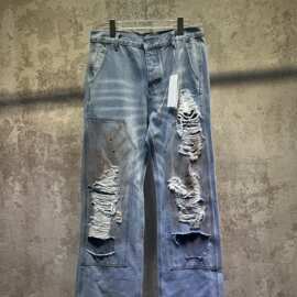 正确版本现货高品质MM家新款破洞做旧涂鸦牛仔裤宽松版型男女同款