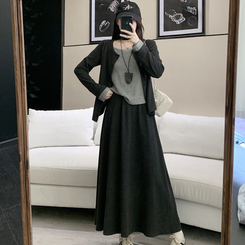 2025大码女装秋季新款长袖上衣高腰半身裙休闲显瘦两件套|undefined