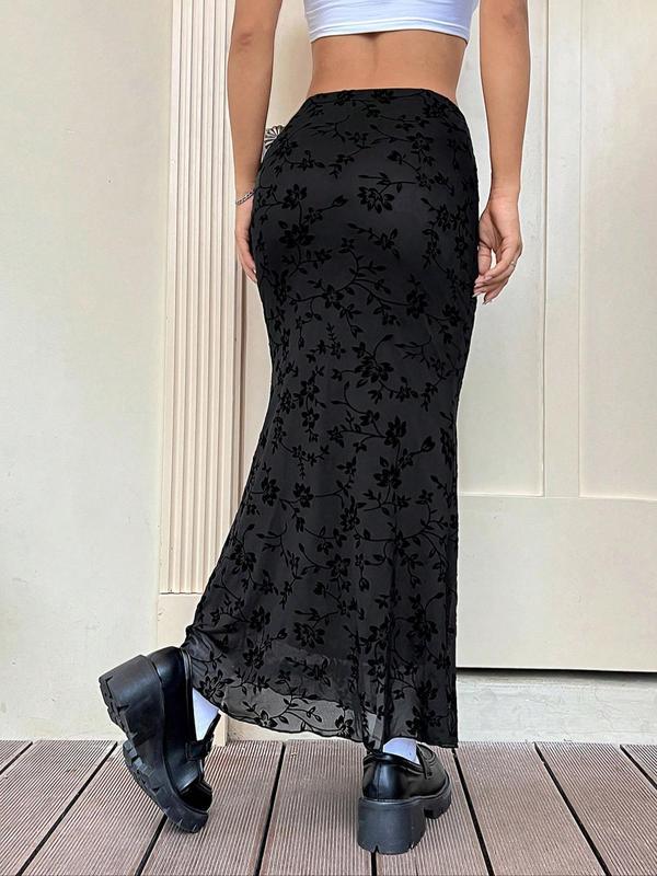 Women's Floral Print Semi sheer Skirt Elegant Long Skirt for|undefined