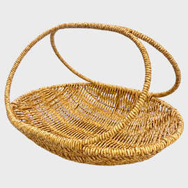 仿藤铁架提篮塑料藤编花篮购物篮买菜篮婚礼礼品篮户外餐厅收