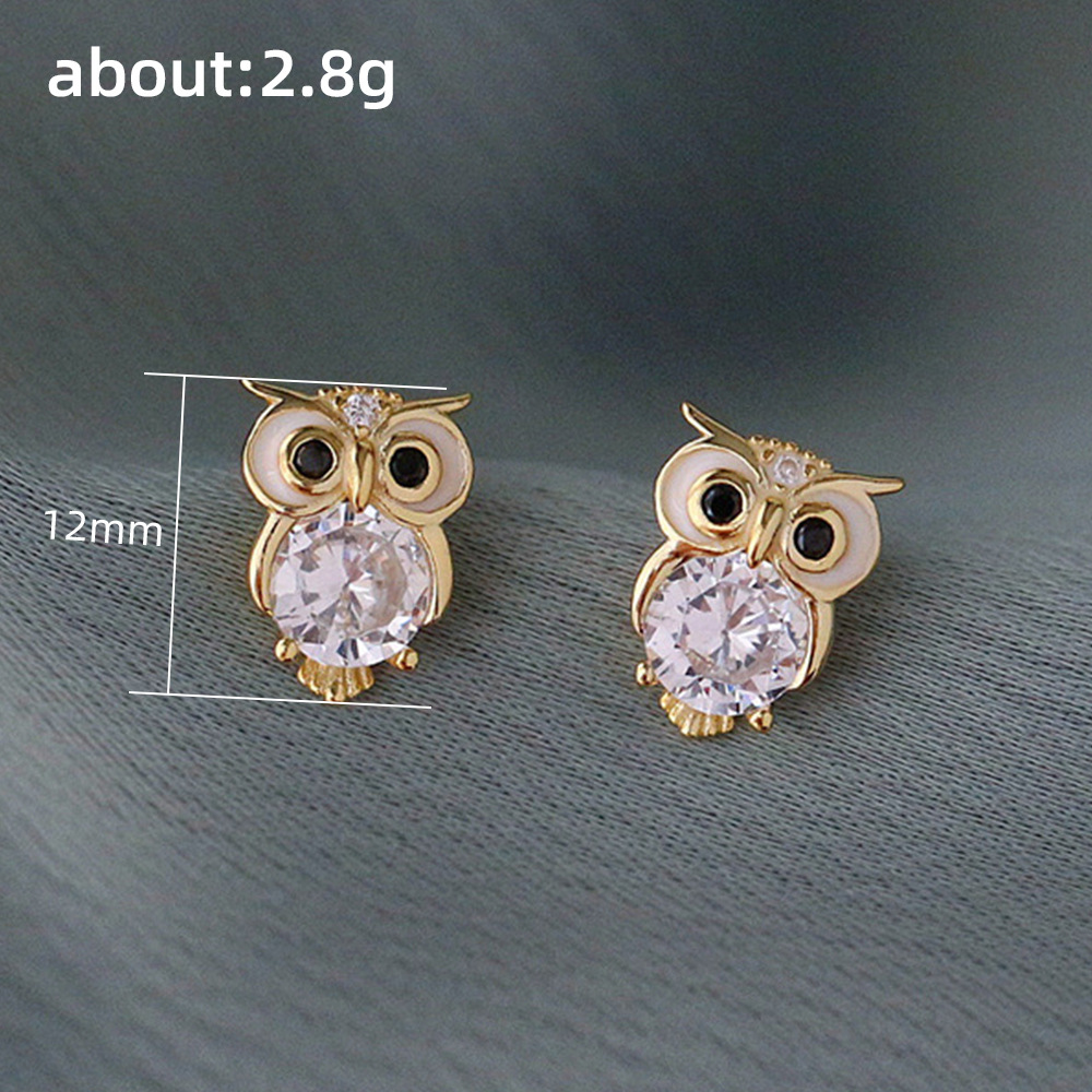 Fashion Owl Copper Inlay Zircon Ear Studs 1 Pair display picture 1