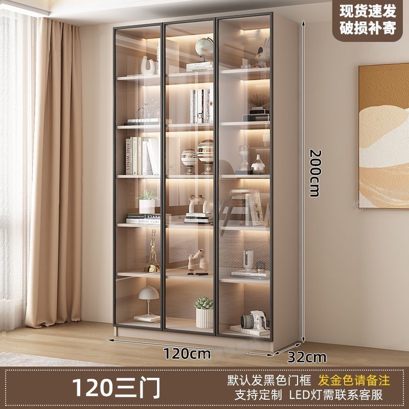 新中式书柜一门到顶加高客厅带玻璃门展示储物柜家用书房门墙书架|undefined