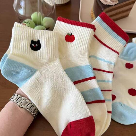 Cute Puppy Colorful Poll Dot Medium Socks Women's Spring and Summer Short Socks Japanese Style Online Popular Instagram Style Trendy Thin Socks