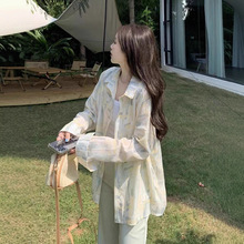扎染雪纺衬衫女薄款秋季宽松外搭空调开衫上衣冰丝长袖防晒衣外套