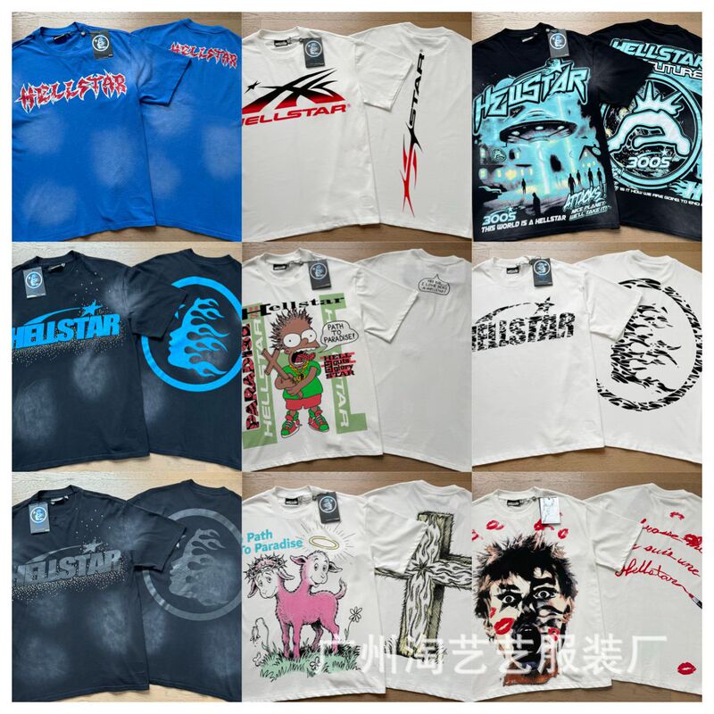 Hellstar Hellstar Washed and Frayed Beautiful Trendy Street Full-Print Graffiti Printed Short-Sleeved Tops for Men and Women T-Shirts Hellstar Hellstar Washed and Frayed Beautiful Trendy Street Full-Print Graffiti Printed Short-Sleeved Tops for Men and Women T-Shirts