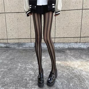Black Ins Vertical Stripe Silk Stockings Watermelon Internet Popular Spring and Autumn Sexy Black Silk Ultra-thin Anti-hook Silk Base Socks