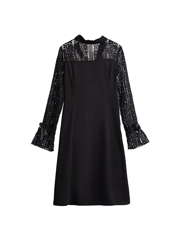 60-160kg Plus Size French Retro Dress 2025 Spring & Fall New Fat mm Lace Long-Sleeved Scarf Collar for Women