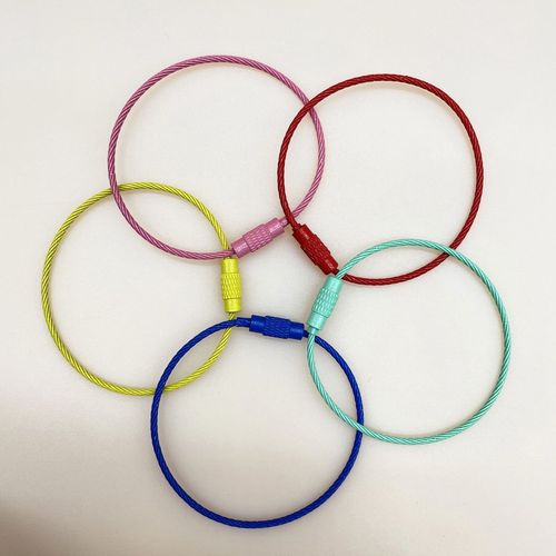 Candy-colored baked paint colorful steel wire ring keychain key holder handmade jewelry accessories stainless steel rope ring