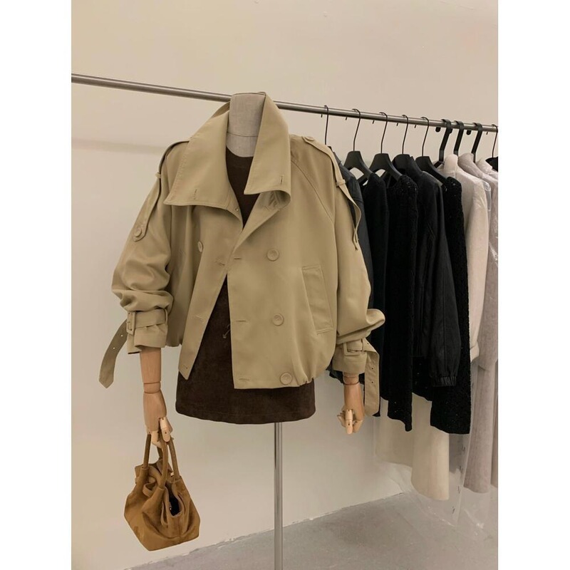 New autumn and winter AC leather jacket, fashionable and versatile, loose casual coat for petite women, slimming long-sleeved short trench coat