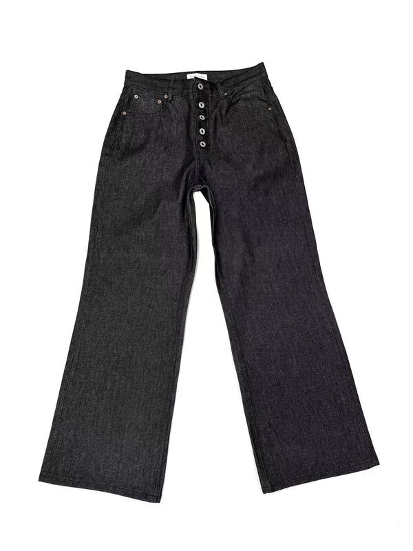 五连扣原牛未脱浆 黑棉羽康14oz 硬挺宽松直筒A字版龙牛仔裤四季|undefined