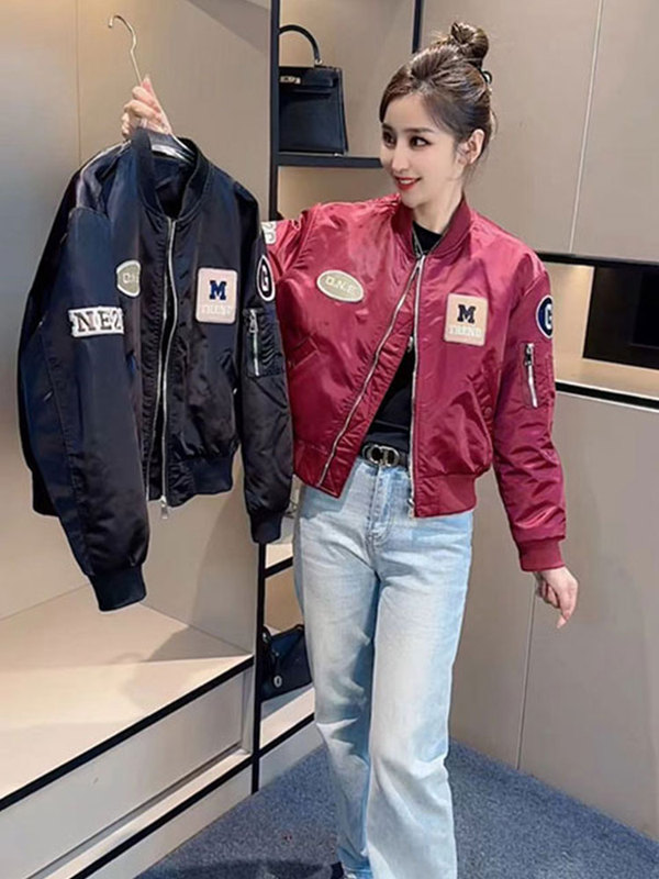 美式刺绣贴标欧货短款棒球服女春秋季2025新款小个子休闲女士夹克|undefined