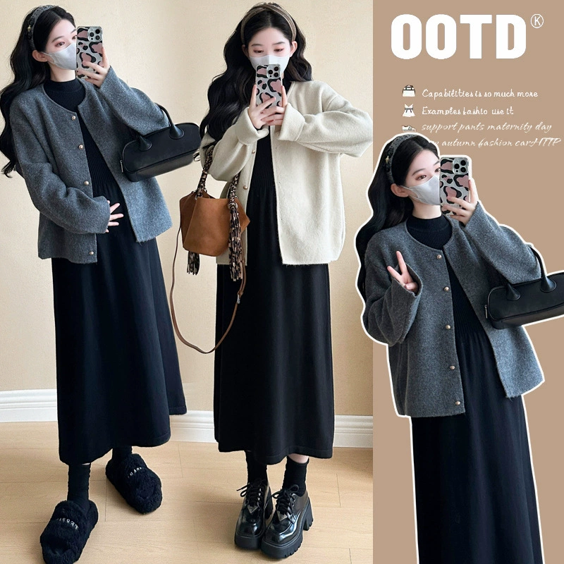 На самом деле спот беременные осенние костюмы модные выходы с длинными рукавами платье-рубашка свободная рубашка для беременных