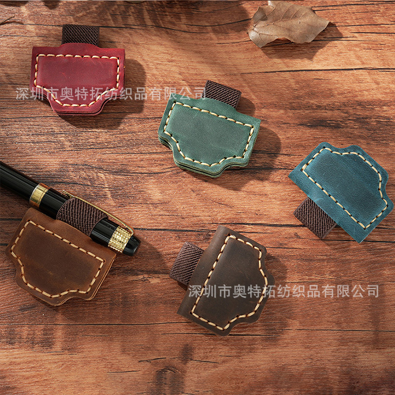 真皮磁吸笔夹 创意疯马皮磁性笔夹 手工磁性皮革笔夹复古磁吸笔插|undefined