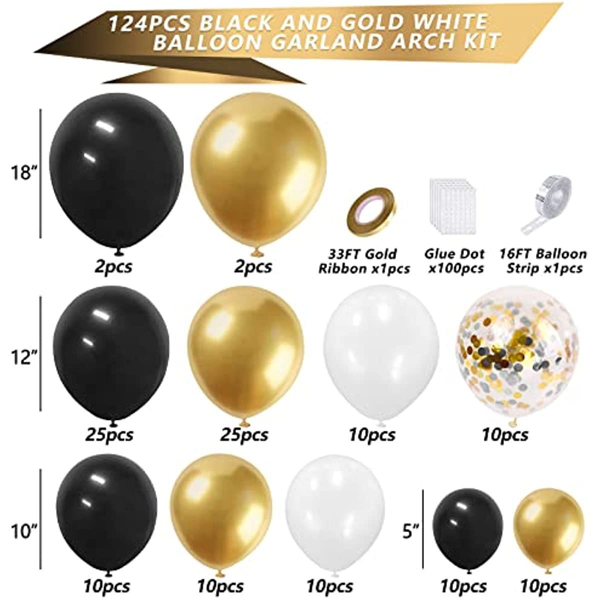 Fiesta transfronteriza globo cadena arco traje globo decoración Fondo diseño negro oro cumpleaños tema escena globo