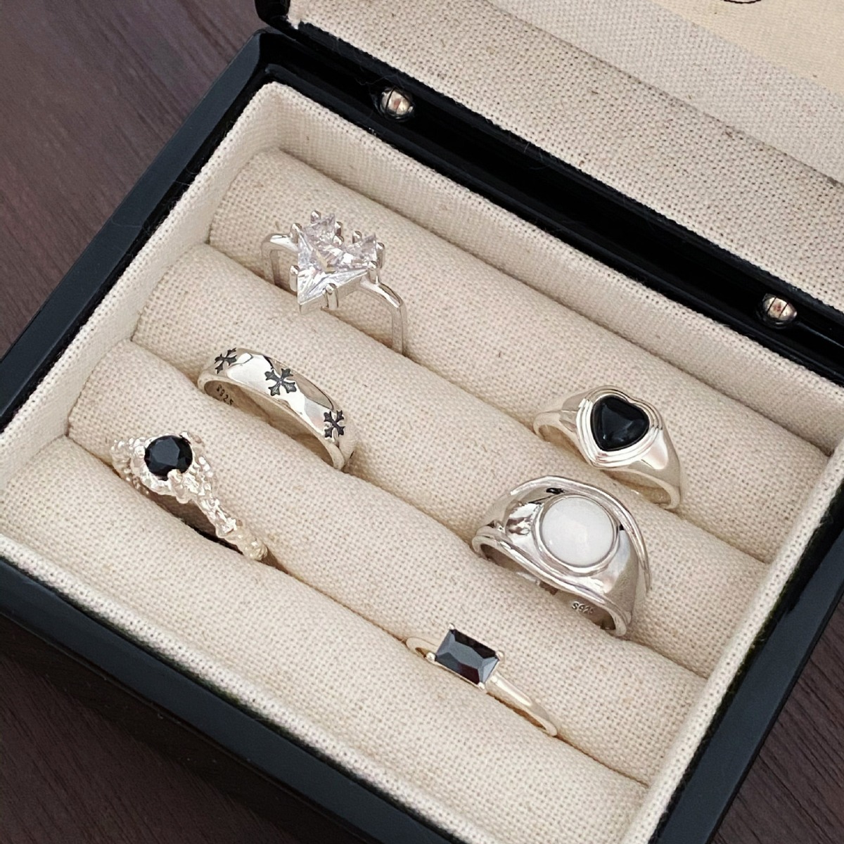 Liquidación todo partido anillo abierto personalidad de la moda femenina elástico roto plata amor S925 anillo apilado Internet celebridad anillo de dedo índice