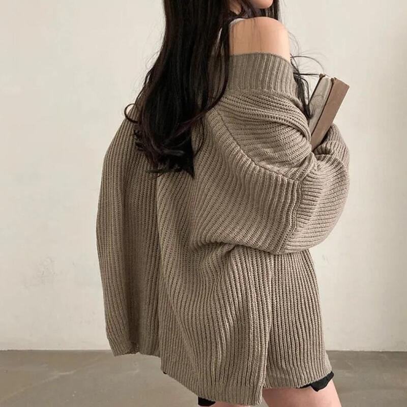 跨境韩版时尚宽松慵懒风百搭中长款毛衣女秋冬开衫元宝针织外套潮|undefined