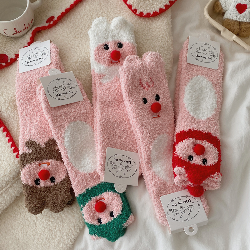 Little Beaver Coral Fleece Socks Autumn and Winter Ins Cute Warm Home Floor Socks Cartoon Socks Thickened Velvet Mid-Tube Socks