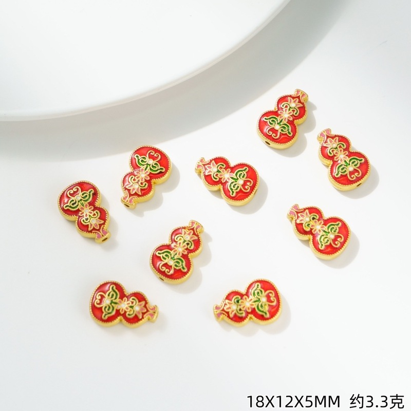 国风古法沙金保色竖孔福禄葫芦隔珠吊坠手工DIY手串项链配件饰品|undefined