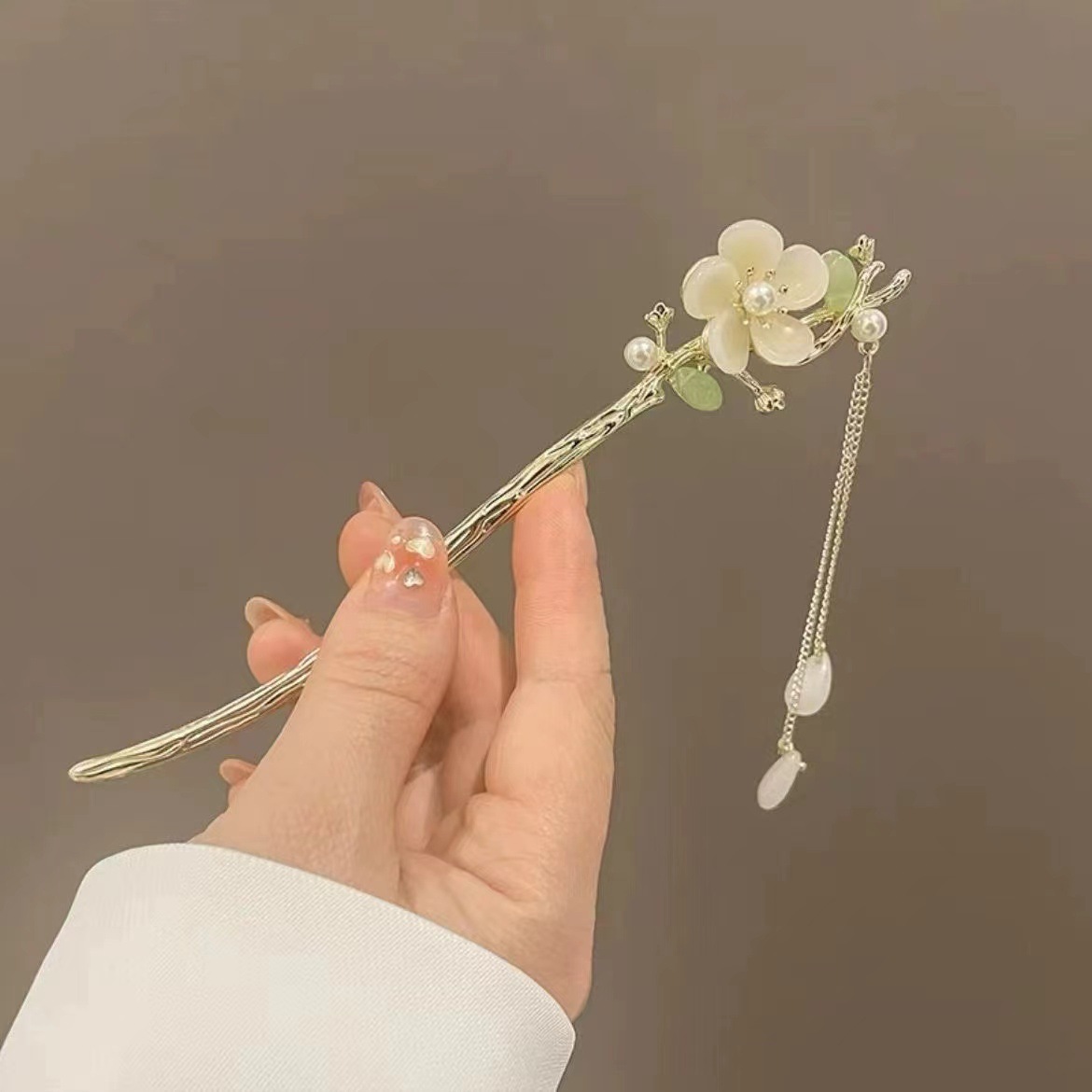 Magnolia pinzas para el cabello estilo antiguo pinzas para el cabello de mujer cheongsam pinzas para el cabello de perlas de metal pinzas para el cabello de jade