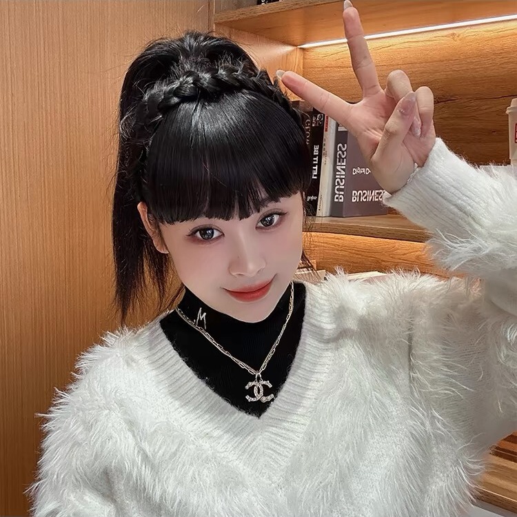 Hairband with Bangs Integrated, Simulated Forehead Curtain to Cover White Hair, Broken Bangs, Top Wig, Replacement Hairpiece to Naturally Cover