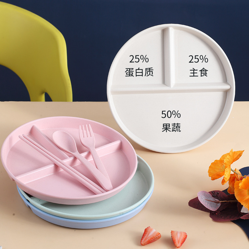 Placa dividida Placa de reducción de grasa placa dividida separada comida individual placa cuantitativa tres rejilla hogar adulto placa de plástico resistente a la caída