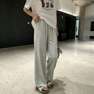 抽绳卷边休闲阔腿裤女秋季新款慵懒风高腰宽松显瘦百搭九分休闲裤