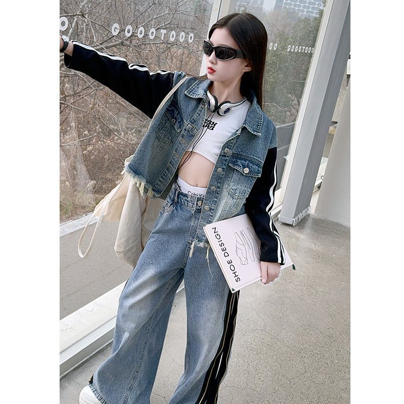 童装女童牛仔套装时髦春秋款中大儿童潮酷炸街秋季两件套.|undefined