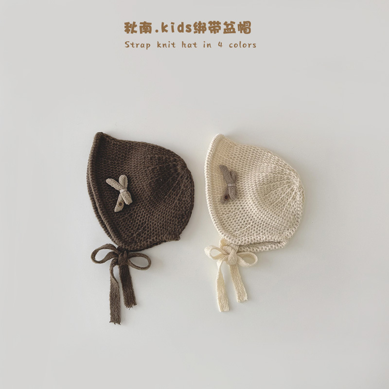秋南 儿童帽子秋冬季韩版甜美蝴蝶结绑带盆帽女童保暖针织渔夫帽|undefined