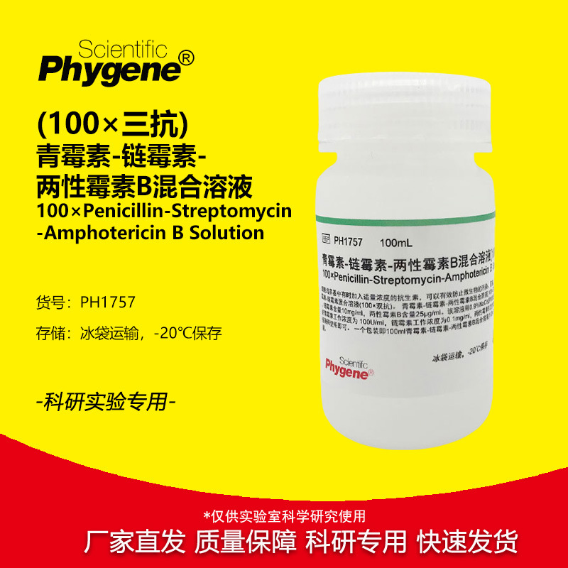 三抗 (100X) 青霉素链霉素两性霉素B混合溶液 [PH1757 PHYGENE]