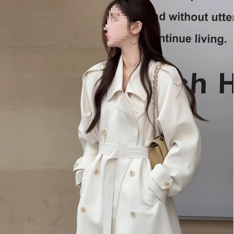 同款风衣垂感中长款气质外套女白色雪尼尔氨纶西装领|undefined