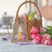 Новый трансграничный продукт, пасхальный подарок, льняная сумка на шнурке, подарочная сумка с узором кролика, готовая креативная льняная сумка на шнурке