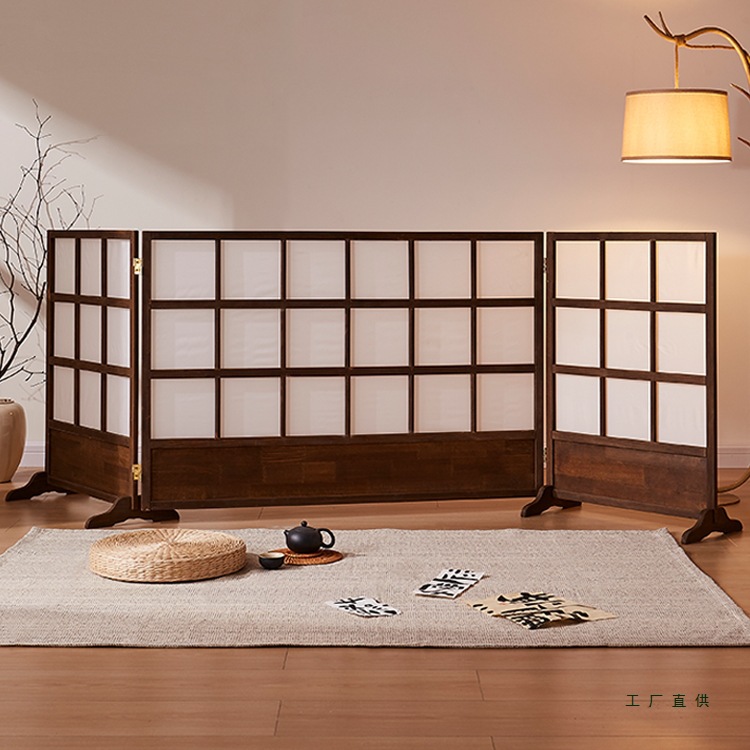 Solid Wood Screen Partition Folding Mobile Tea Room Japanese Style Partition Folding Screen Retro Style Kindergarten Partition Screen Background
