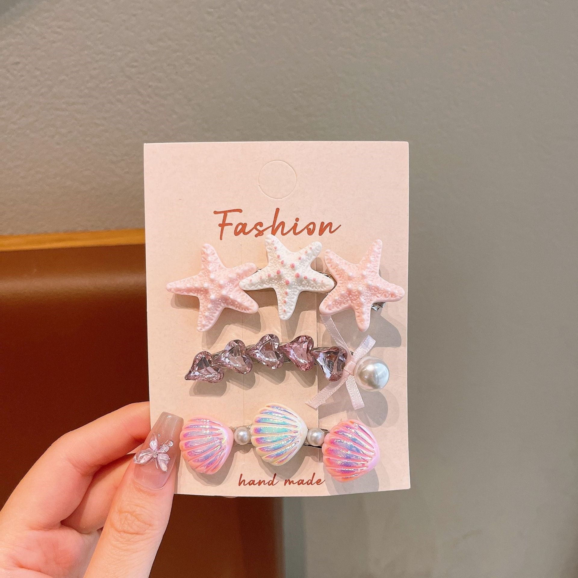 Bonitos pequeños niños frescos clip de pelo conjunto marino viento conchas estrellas perlas tarjetas de pelo princesa niñas al por mayor